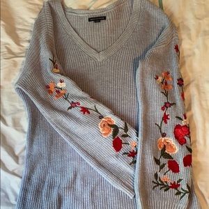 Blue V neck sweater with embroidered flowers!!